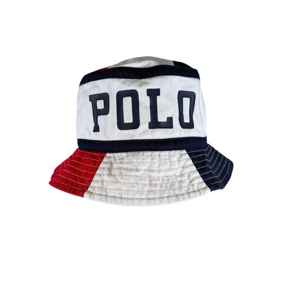 Polo Ralph Lauren Colorblock Bucket Hat Red White Blue Logo L/XL USA Flag Y2k - Picture 2 of 4